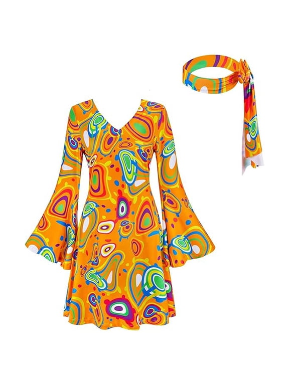 Women Disco Outfit 70s Hippie Costume Disco Dress for Womens Halloween Cosplay Clothes