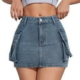 thumbnail image 1 of Women Distressed Denim Cargo Skirt Mini Y2K Flap Pockets Skirts Slim Fit Jean Skirt Blue L, 1 of 7