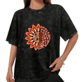 thumbnail image 1 of Women Dog Mama Sunflower Paw Print Graphic Tees T Shirt Tops Round Neck Washed Cotton T Shirt Black S-2XL Plus Size, 1 of 5