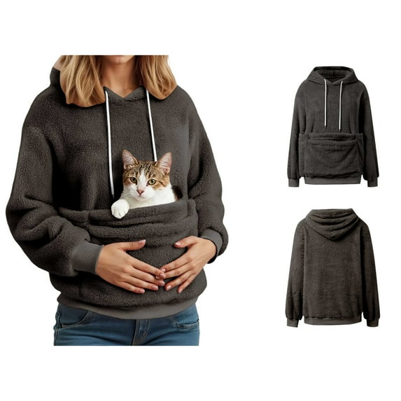 Women Dog Pouch Holder Sweatshirt Pullover Animal Holder Hood Long Sleeve Large Pocket Sweater with Dog Pouch Warm Fall Winter Clothes