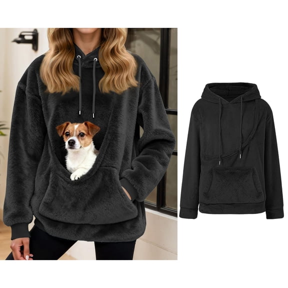 Women Dog Pouch Holder Sweatshirt Pullover Pet Dog Holder Carrier Sweatshirt Fashionable Long Sleeve Oversized Pocket Pullover Tops Winter Clothes