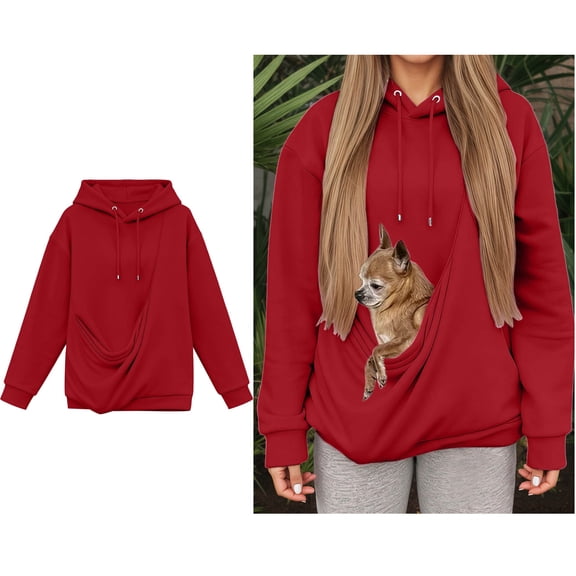 Women Dog Pouch Holder Sweatshirt Pet Carrier Sweater Fashionable Long Sleeve Oversized Pocket Pet Hoodie Fall Winter Clothes