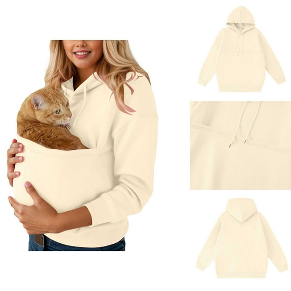 Women Dog Pouch Hoodie Oversized Kitten Puppy Carrier Hood Fashionable Long Sleeve Oversized Pocket Dog Pocket Hoodie Fall Winter Clothes