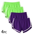 thumbnail image 1 of Women Dolphin Sports Shorts 4 Pack Workout Shorts Drop Waist Casual Summer Wide Leg Shorts Loungewear Gyms Fitness Shorts Athletic Wide Leg Hot Shorts, 2 Green+2 Purple (X-Large), 1 of 9