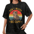 thumbnail image 1 of Women Don't Worry Be Capy Retro Capybara Sunglasses Graphic Tees T Shirt Tops Round Neck Cotton Washed T Shirt Black S-2XL Plus Size, 1 of 5