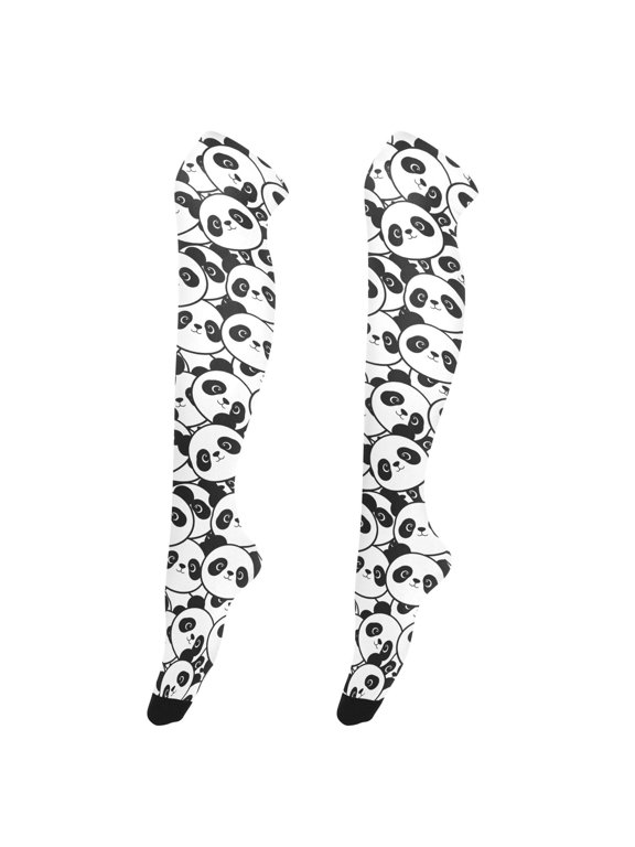 Women Doodle Pandas Pattern Over Knee Thigh High Socks