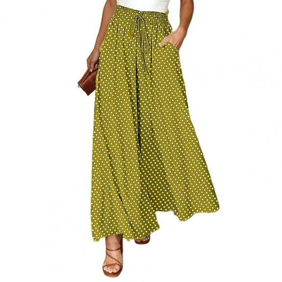 New Women Dot Pants Elastic High Waist Lace-up Dot Print Lady Long Trousers Casual Loose-fit Female Wide Leg Pants Daily Wear