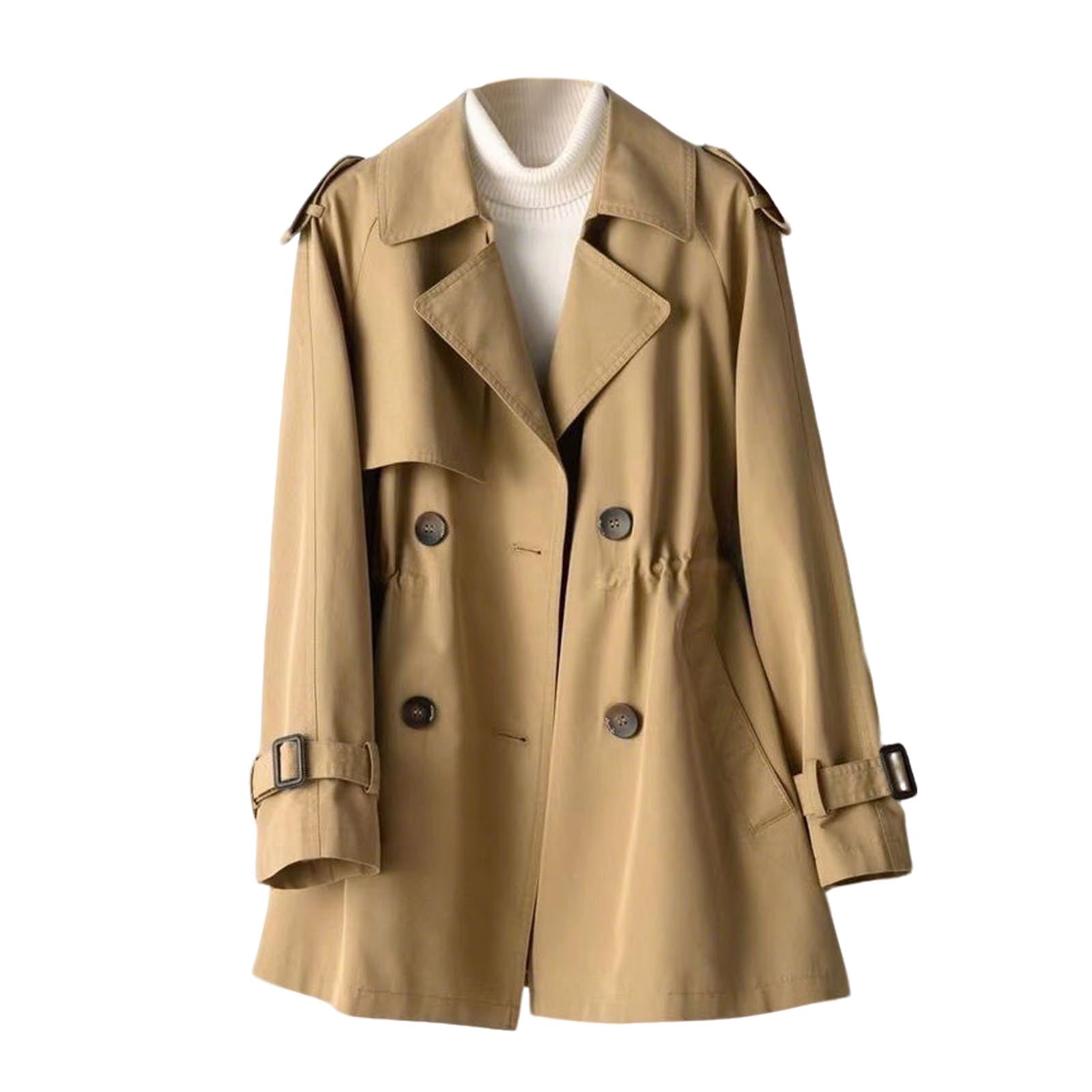 Women Double Breasted Trench Coat Classic Lapel Windbreaker