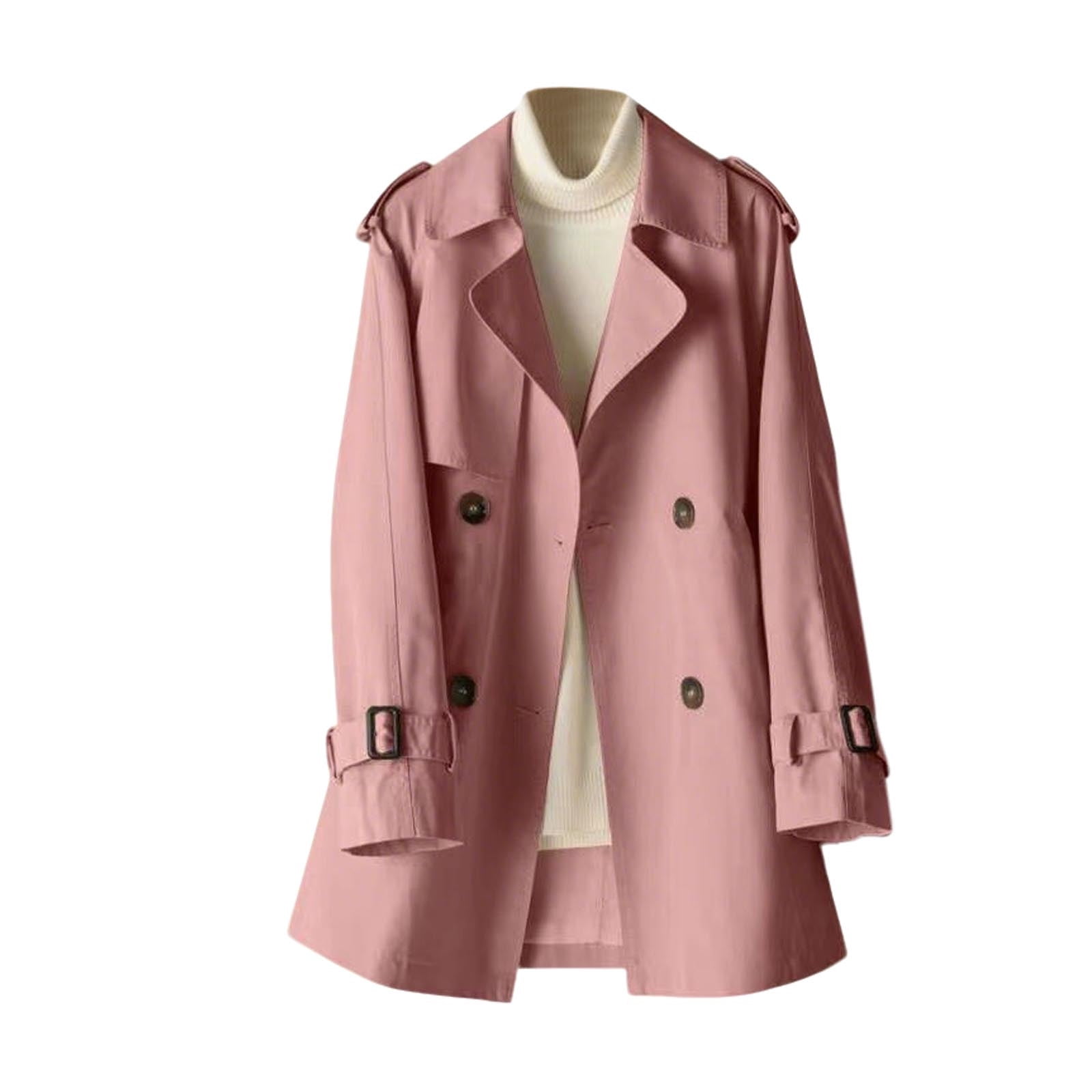 Women Double Breasted Trench Coat Classic Lapel Windbreaker