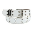 thumbnail image 1 of Women Double Grommet Studded Belts Imitation Leather Punk Waist Belt with Square Buckle Fashion Basic Wdie Waistband White One Size, 1 of 5