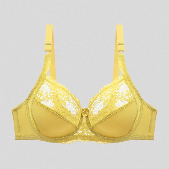 Women Double Lace Plus Size Bra with Supportive Full Coverage Design, 95D, Yellow