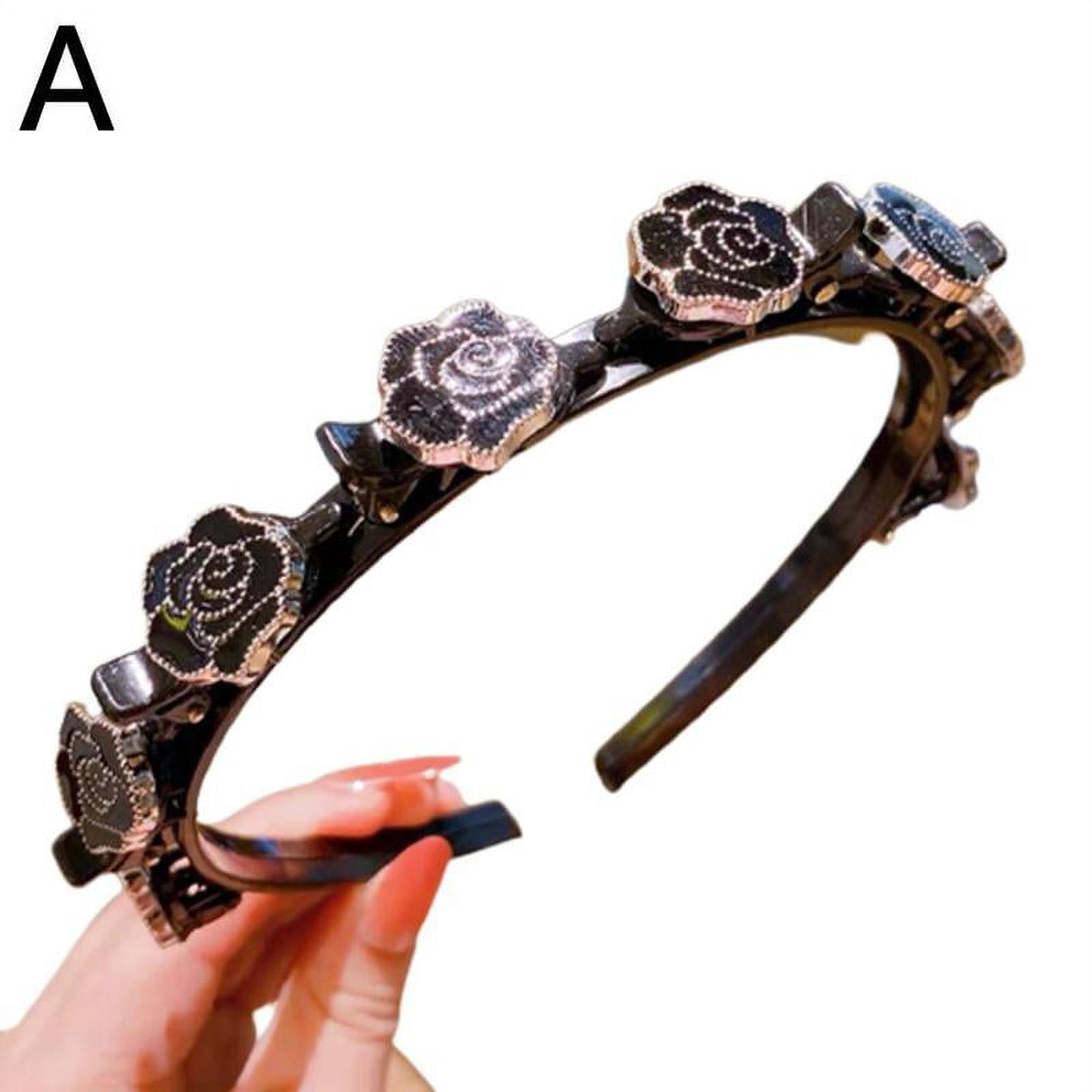 Women Double Layer Bangs Hairpin Hair Clip Headband Braided Rhinestone Gift US L2X5