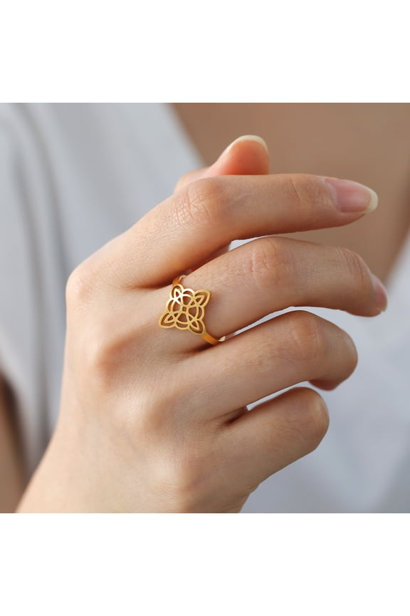 Women Double Layer Witch Knot Adjustable Rings 14K Yellow Gold Rings Amulet Protection Jewelry Gift