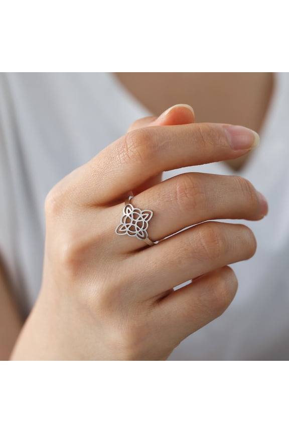 Women Double Layer Witch Knot Adjustable Rings 14K Yellow Gold Rings Amulet Protection Jewelry Gift
