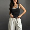 thumbnail image 1 of Women Double Layered Cami Tank Top with Built in Bra Spaghetti Strap Workout Yoga Camisole Color Block Strappy Crop Tops Going Out(Black,M), 1 of 4