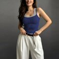 thumbnail image 1 of Women Double Layered Cami Tank Top with Built in Bra Spaghetti Strap Workout Yoga Camisole Color Block Strappy Crop Tops Going Out(Dark Blue,S), 1 of 3