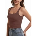 thumbnail image 1 of Women Double Lined Womens Tank Tops Y2K Going Out Crop Tops Slim Sleeveless Summer Square Neck Shirts Brown M, 1 of 8