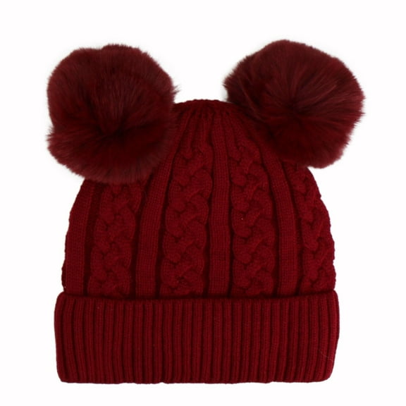 Women Double Pom Pom Beanies Hat, Winter Hats for Women Cold Weather Warm Knit.
