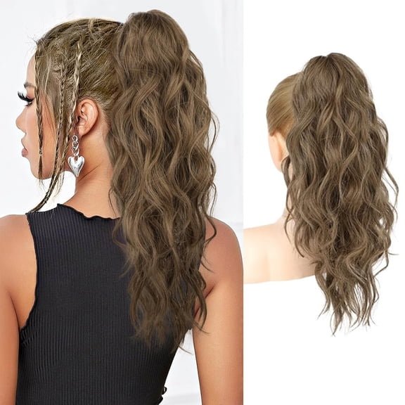 Women Double Ponytail Wigs European And American Style Corn Perm Fluffy Drawstring Ponytail Long Curly Hair Extension Hair Pieces