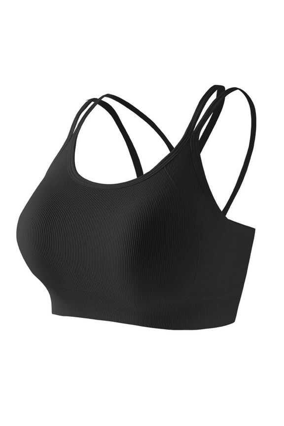Women Double Spaghetti Straps Criss Cross Workout Bras Ribbed Padded No Underwire Underwear Basic Athletic Bralette