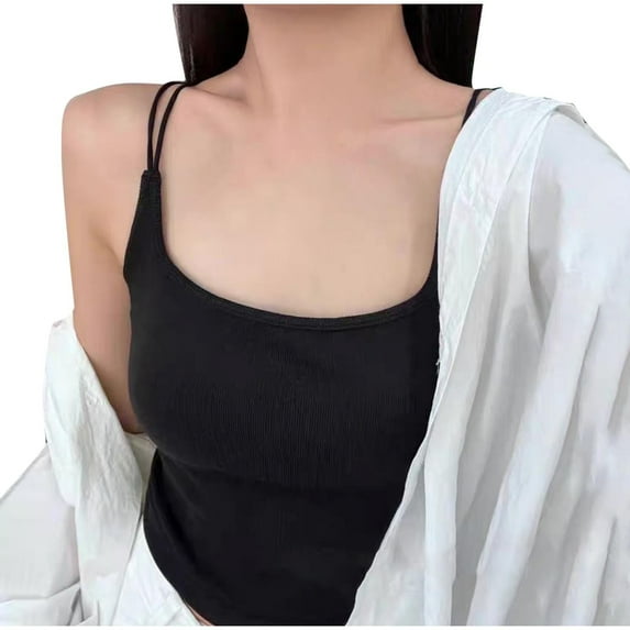Women Double Spaghetti Tshirts Slim Fit Crop Top Blouses with Pads Cropped Top Clothing Fashion Summer