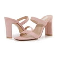 thumbnail image 1 of Women Double Strap High Chunky Heeled Slip On Slide Sandals (Double Solid Pink, 6), 1 of 6