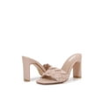 thumbnail image 1 of Women Double Strap High Chunky Heeled Slip On Slide Sandals (Single Braided Beige, 9), 1 of 4