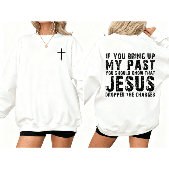 Women Double-sided Jesus Dropped Charges White Faith Graphic Tee Airy Fit T Shirt Top Apparel Light Round-neck long-sleeved white S-3XL