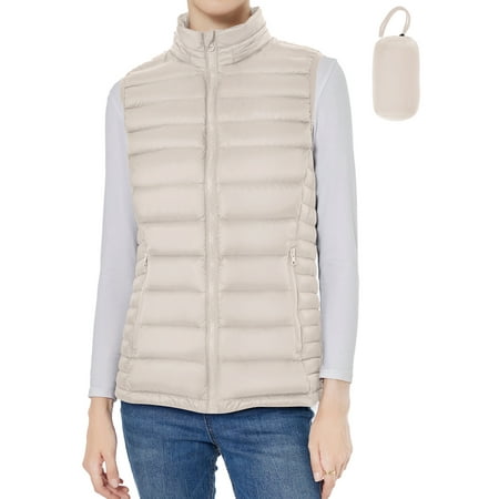 Women Down Vest Lightweight Packable Down Puffer Vest Warm Winter Puffy Vest with Hood (White, Medium)