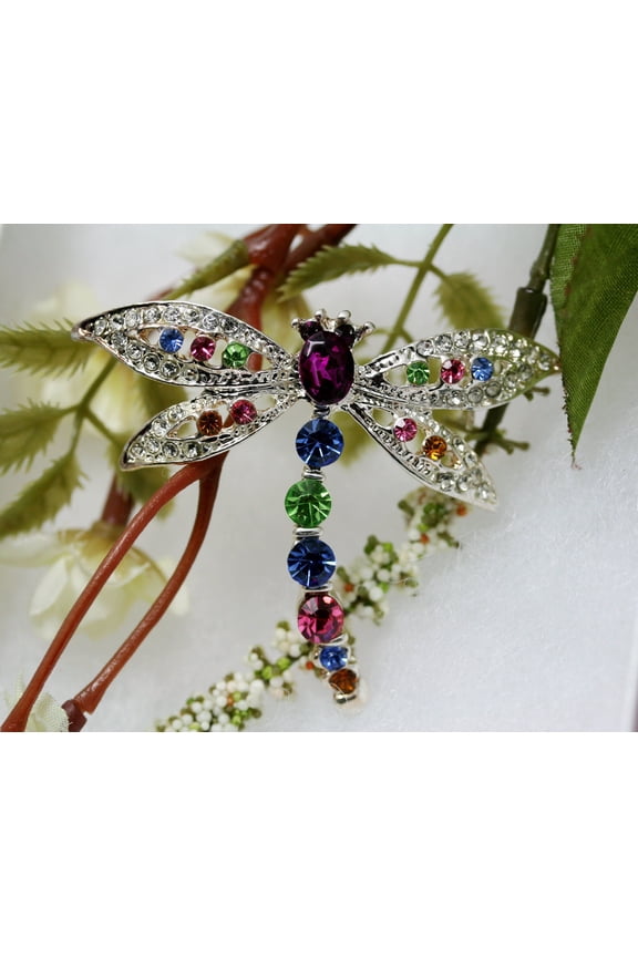 Women Dragonfly Crystal Brooch Lovely Rhinestone Scarf Pin Jewelry