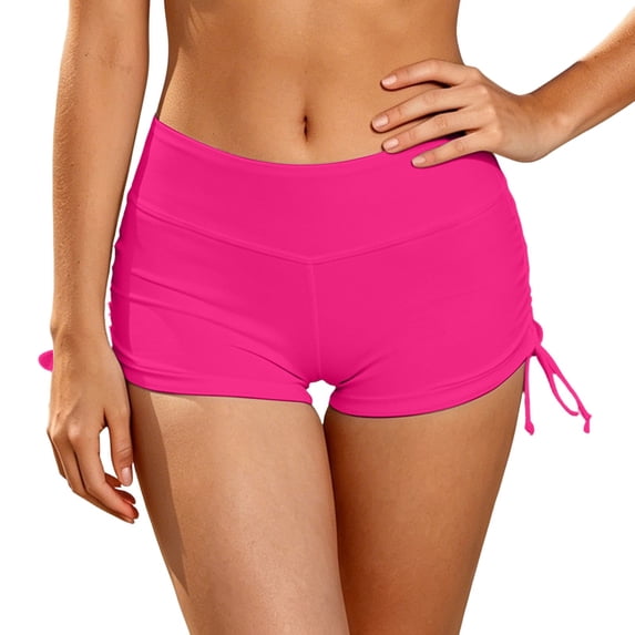Women Drawstring Beach Shorts Lightweight Swim Bottoms Water Sports,Hot Pink,M