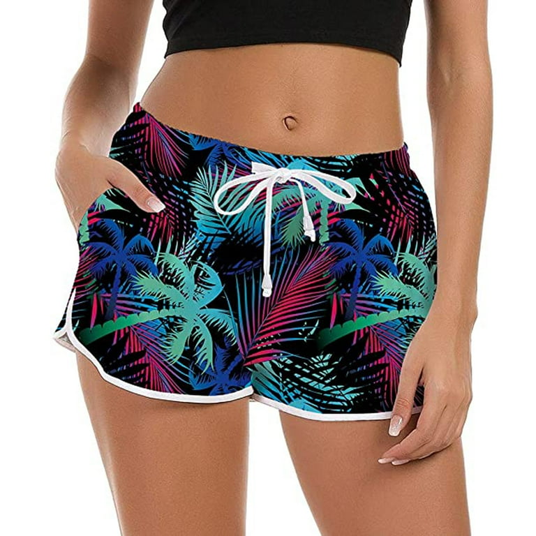 Women Drawstring Board Short Quick Dry Stretch Novelty Pattern Swimsuit Swimwear