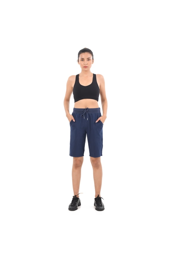 Women Drawstring Cotton Spandex Casual Sports Bermuda Shorts