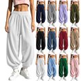 thumbnail image 1 of Women Drawstring Elastic Waist Fleece Lined Jogger Pants Soft Loose Cuffed Ankle Sweatpants with Side Pockets Solid Color Warm Casual Trousers for Fall, 1 of 7