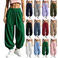 thumbnail image 1 of Women Drawstring Elastic Waist Fleece Lined Jogger Pants Soft Loose Cuffed Ankle Sweatpants with Side Pockets Solid Color Warm Casual Trousers for Fall, 1 of 7