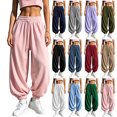 thumbnail image 1 of Women Drawstring Elastic Waist Fleece Lined Jogger Pants Soft Loose Cuffed Ankle Sweatpants with Side Pockets Solid Color Warm Casual Trousers for Fall, 1 of 7