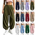 thumbnail image 1 of Women Drawstring Elastic Waist Fleece Lined Jogger Pants Soft Loose Cuffed Ankle Sweatpants with Side Pockets Solid Color Warm Casual Trousers for Fall, 1 of 7