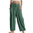 thumbnail image 1 of Women Drawstring Elastic Waist Pants Straight Leg Baggy Pockets Light Loose Fit Casual Pants Lounge Pants Streetwear Green,3XL, 1 of 7