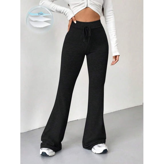 Women Drawstring High Waist Flare Leg Pants Slim Fit Casual Daily Trousers