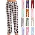 thumbnail image 1 of Women Drawstring Plaid Pajama Pants Soft Comfy Elastic Waist Loungewear Bottoms Sleep Trousers for Teens Brown XXL, 1 of 5