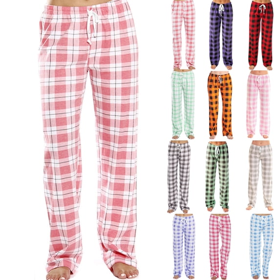 Women Drawstring Plaid Pajama Pants Soft Comfy Elastic Waist Loungewear Bottoms Sleep Trousers for Teens L