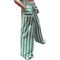 thumbnail image 1 of Women Drawstring Striped Pants Loose Wide Leg Trousers Casual Low Waist Pants Comfy Lounge Pants with Pockets Green S, 1 of 8
