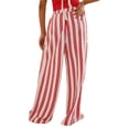 thumbnail image 1 of Women Drawstring Striped Pants Loose Wide Leg Trousers Casual Low Waist Pants Comfy Lounge Pants with Pockets Red S, 1 of 8