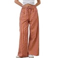 thumbnail image 1 of Women Drawstring Striped Pants Loose Wide Leg Trousers Low Waist Pants Comfy Lounge Pants with Pockets Brick Red L, 1 of 5