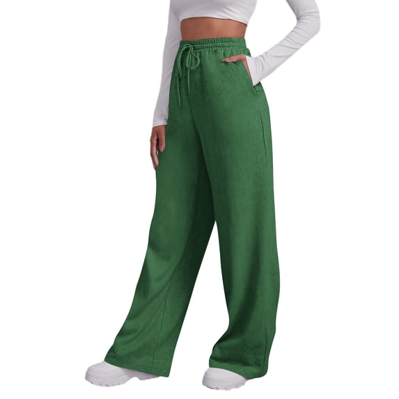 Women Drawstring Sweatpants, High Waisted Baggy Pants Solid Color Soft Fleece Straight Leg Casual Pants with Pockets
