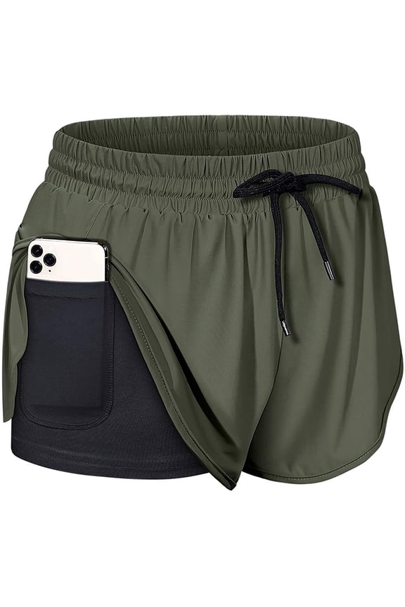 Women Drawstring Waist Athletic Running Shorts with Liner Inner Pocket