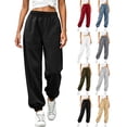 thumbnail image 1 of Women Drawstring Waist Sweatpants Soft Stretchy Casual Jogger Pants with Deep Pockets Loose Wide Leg Solid Color Lounge Trousers for Daily Walking, 1 of 6