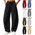 thumbnail image 1 of Women Drawstring Waist Sweatpants Soft Stretchy Casual Jogger Pants with Deep Pockets Loose Wide Leg Solid Color Lounge Trousers for Daily Walking, 1 of 6