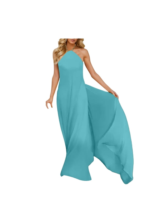 Women Dress Backless Tank Maxi Dress Open Back Hollow Long Dresses Sleeveless Elegant Party Dress