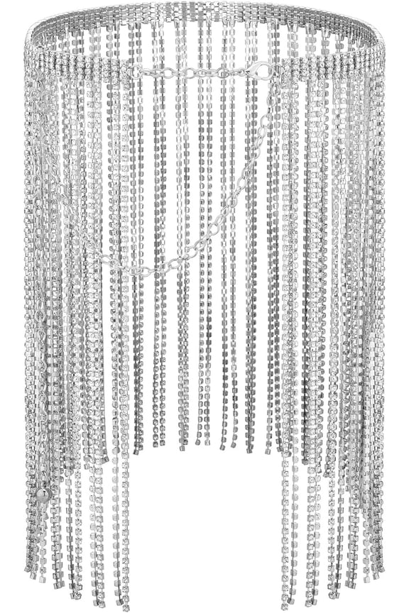 Women Dress Belt Chain Full Rhinestone Crystal Fringe Belly Waist Belt Glitter Sparkly Dance Skirts Hip Belt